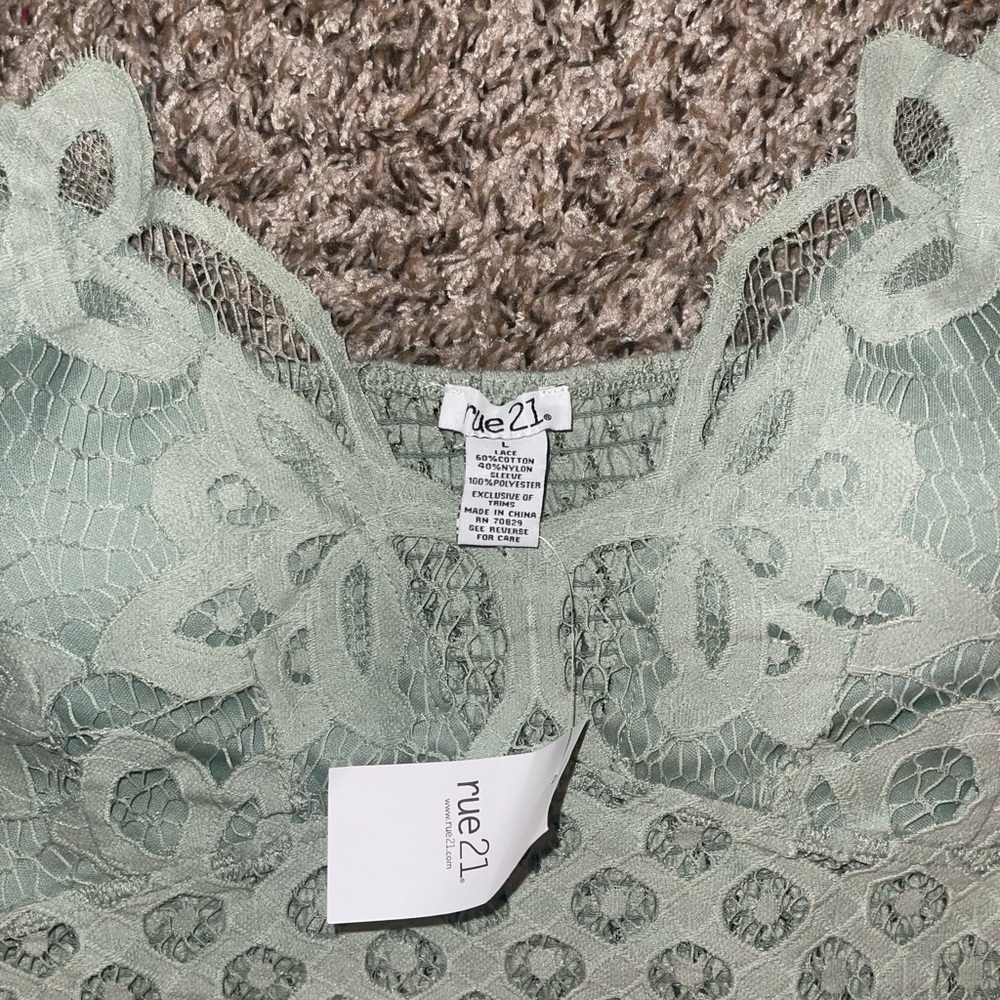 Rue21 Crochet Lace Crop Top Bundle - Sage Green & Black - Picture 9 of 10
